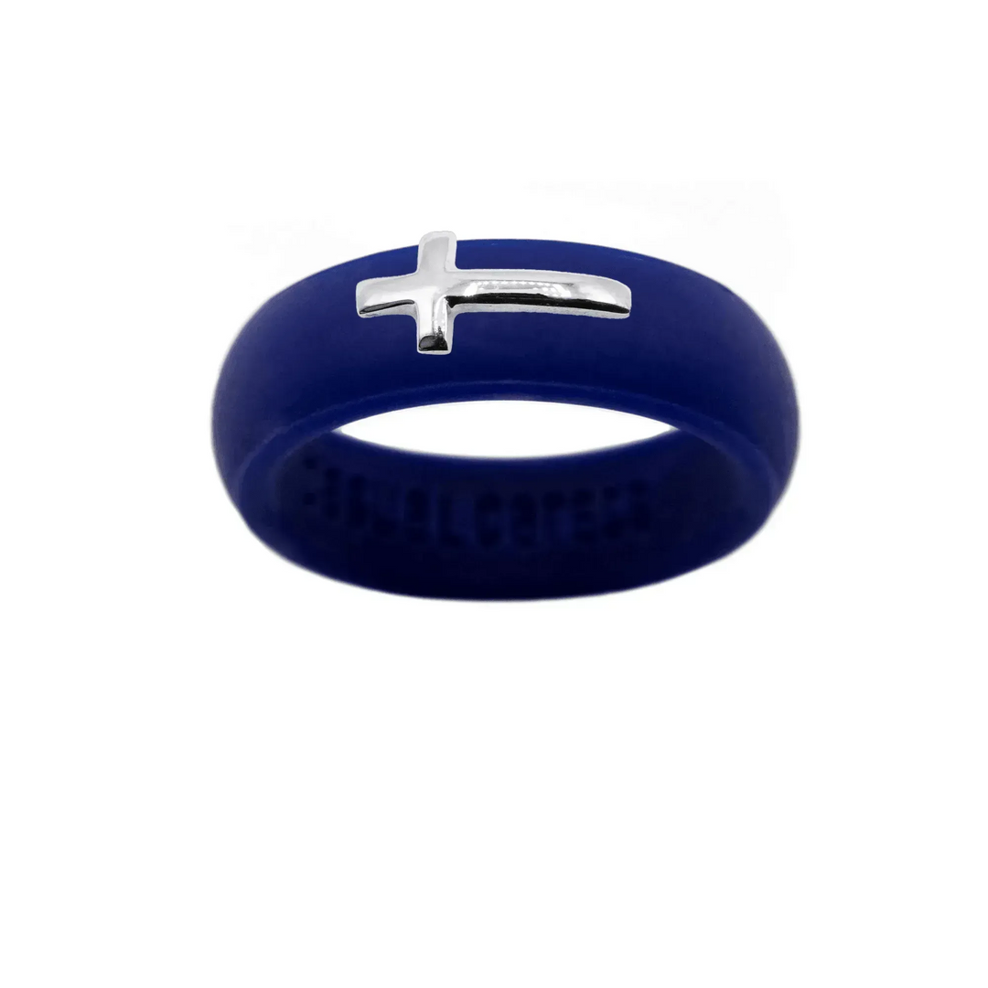 Sterling Silver Sideways Cross Silicone Ring - Size 5