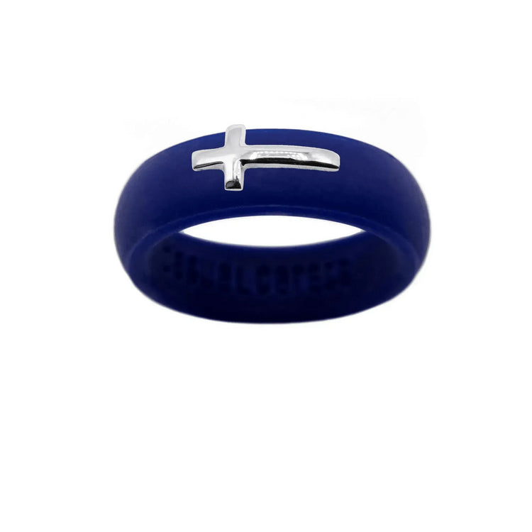 Sterling Silver Sideways Cross Silicone Ring - Size 9