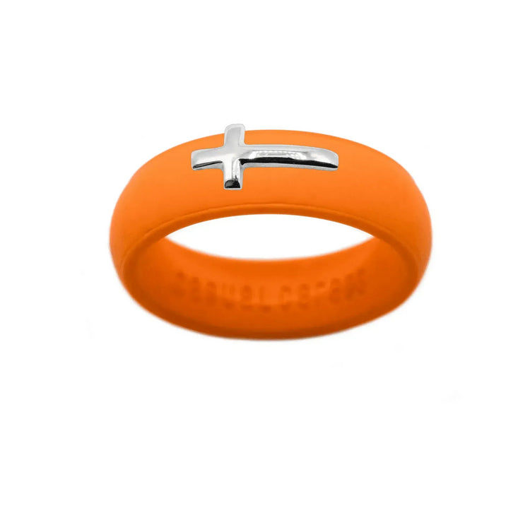 Sterling Silver Sideways Cross Silicone Ring - Size 5