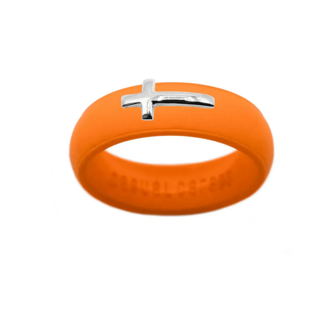 Sterling Silver Sideways Cross Silicone Ring - Size 9