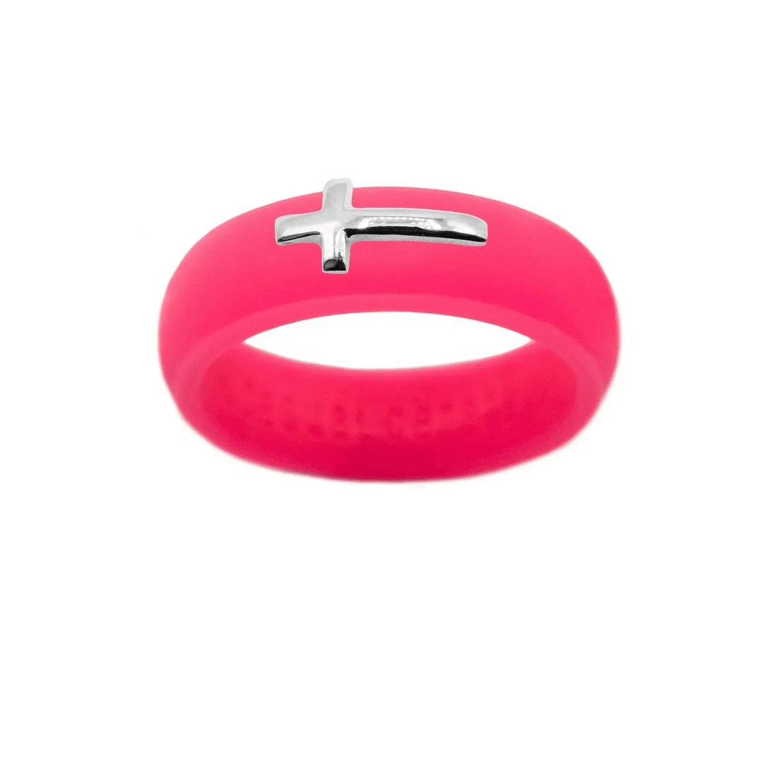 Sterling Silver Sideways Cross Silicone Ring - Size 5