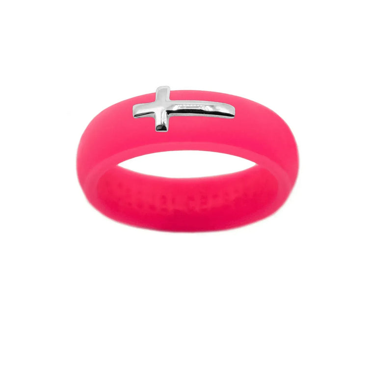 Sterling Silver Sideways Cross Silicone Ring - Size 9