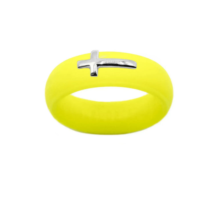 Sterling Silver Sideways Cross Silicone Ring - Size 9