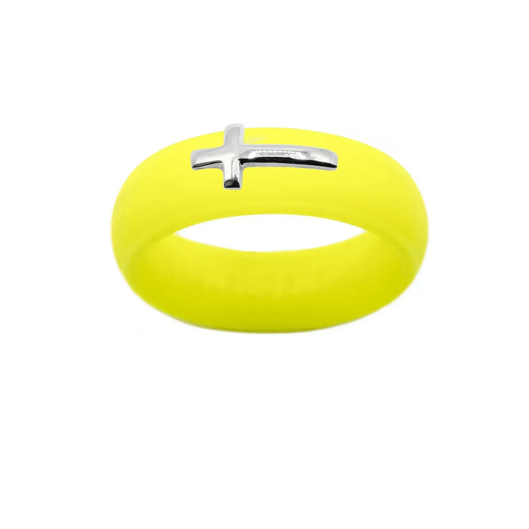 Sterling Silver Sideways Cross Silicone Ring - Size 8