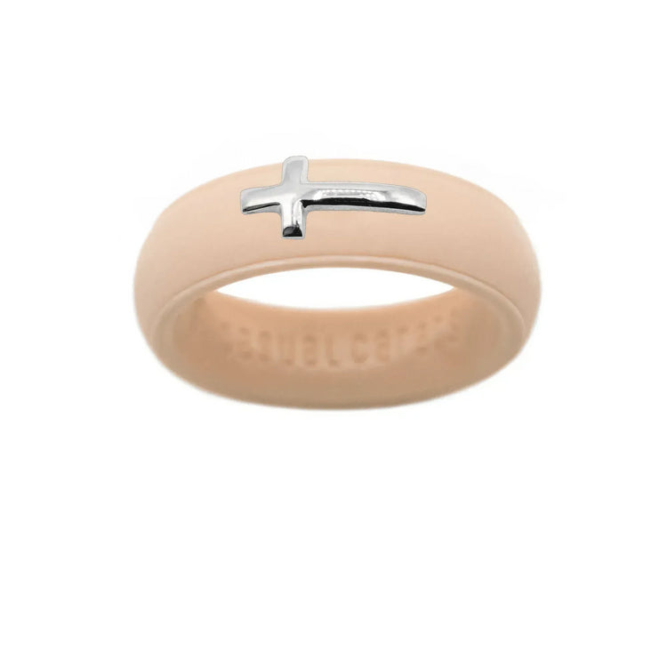 Sterling Silver Sideways Cross Silicone Ring - Size 5