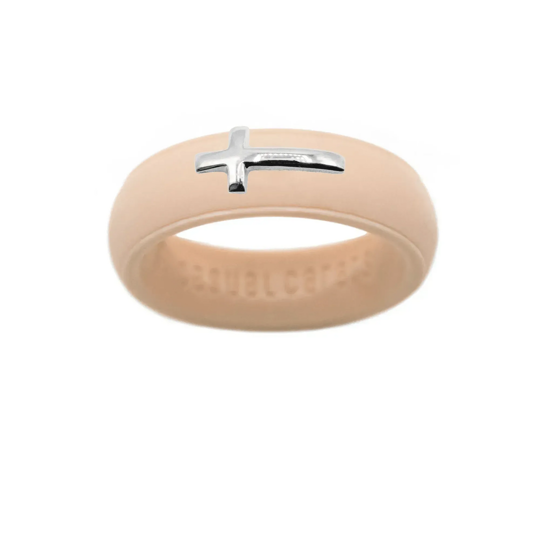 Sterling Silver Sideways Cross Silicone Ring - Size 6