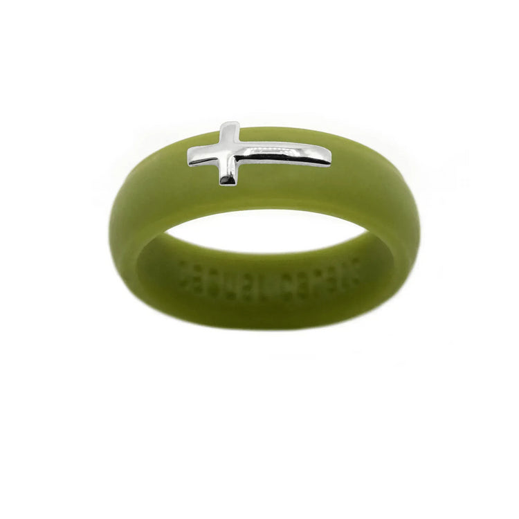 Sterling Silver Sideways Cross Silicone Ring - Size 5
