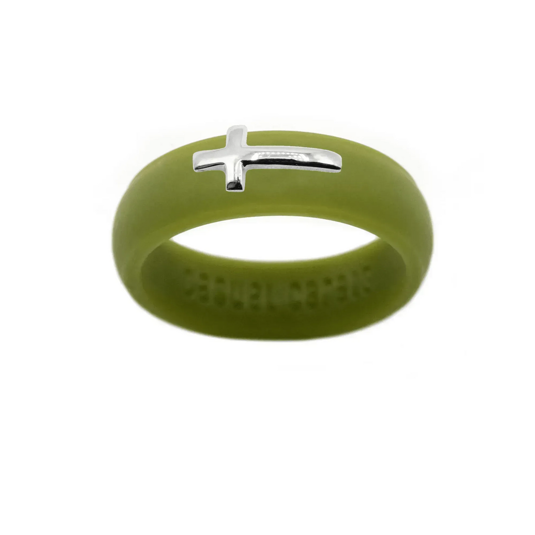 Sterling Silver Sideways Cross Silicone Ring - Size 5