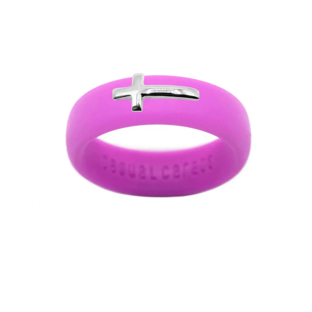 Sterling Silver Sideways Cross Silicone Ring - Size 5