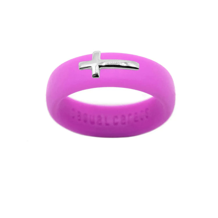 Sterling Silver Sideways Cross Silicone Ring - Size 9