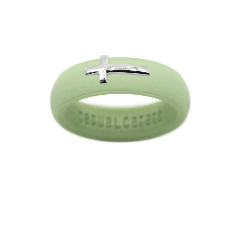 Sterling Silver Sideways Cross Silicone Ring - Size 9