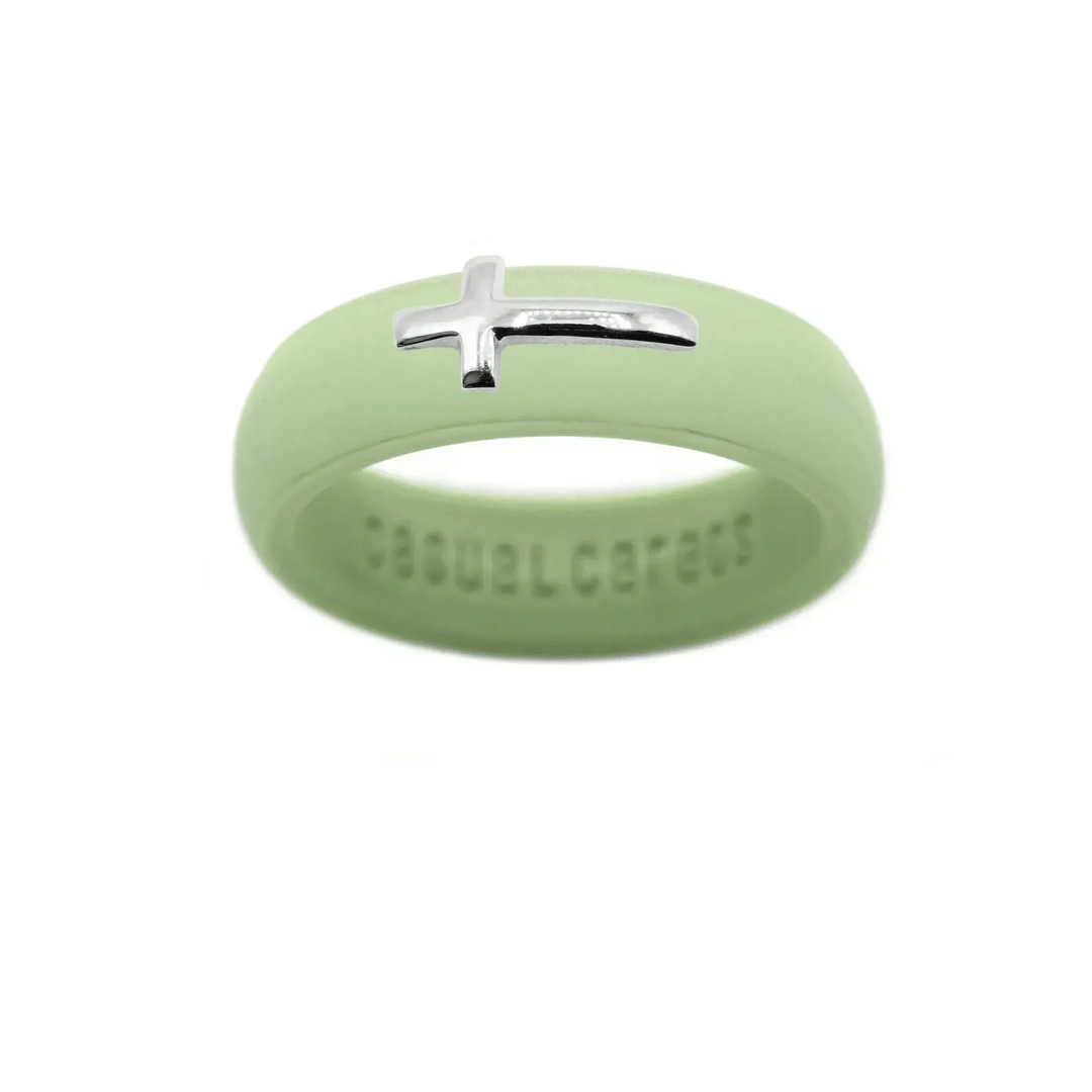 Sterling Silver Sideways Cross Silicone Ring - Size 8