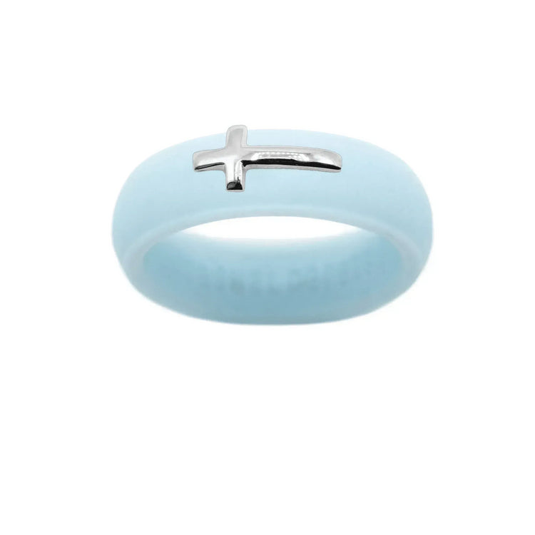 Sterling Silver Sideways Cross Silicone Ring - Size 5