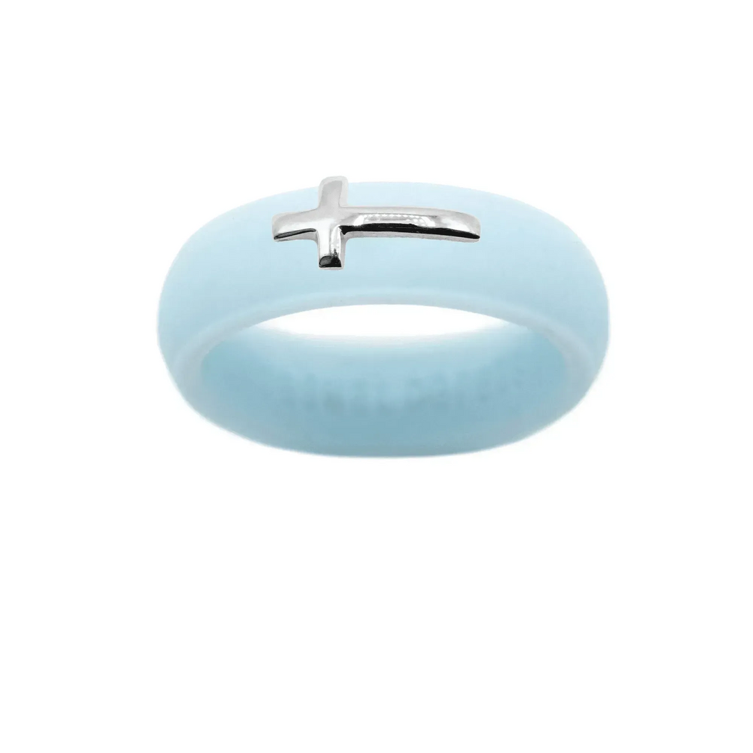 Sterling Silver Sideways Cross Silicone Ring - Size 9