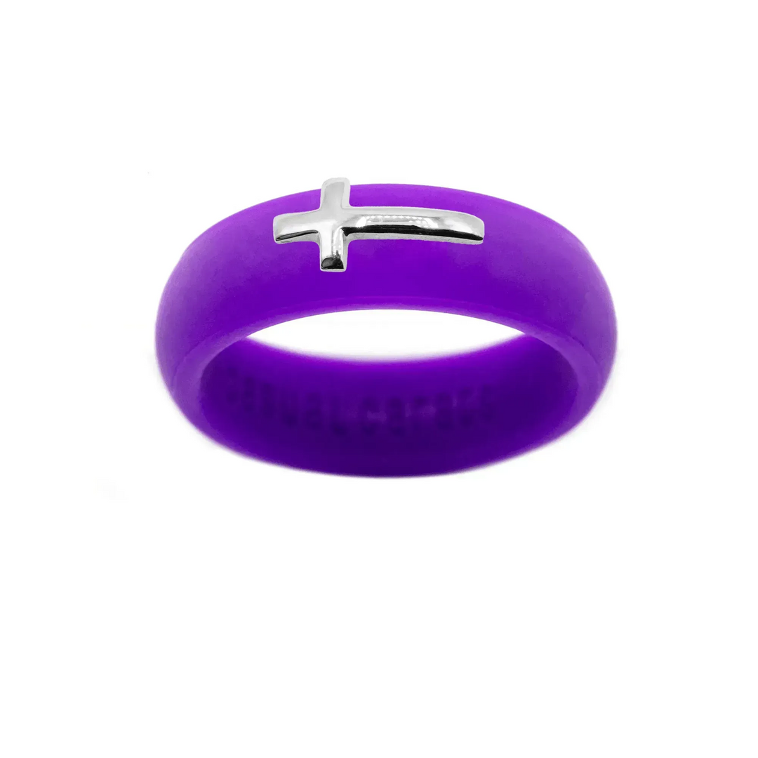 Sterling Silver Sideways Cross Silicone Ring - Size 5