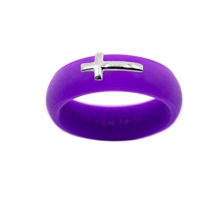 Sterling Silver Sideways Cross Silicone Ring - Size 9