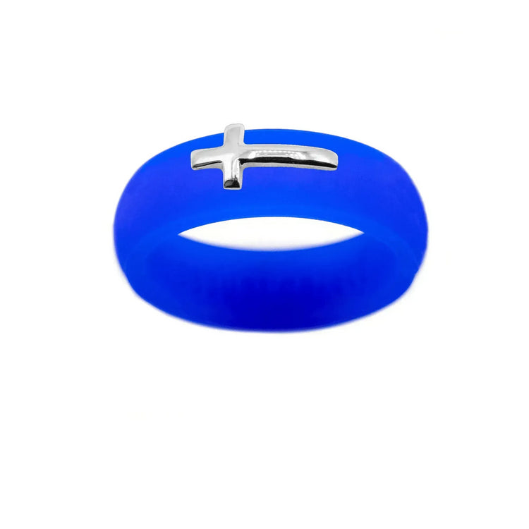Sterling Silver Sideways Cross Silicone Ring - Size 5