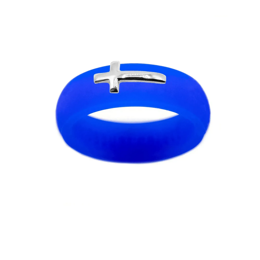 Sterling Silver Sideways Cross Silicone Ring - Size 5