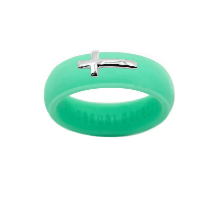 Sterling Silver Sideways Cross Silicone Ring - Size 9