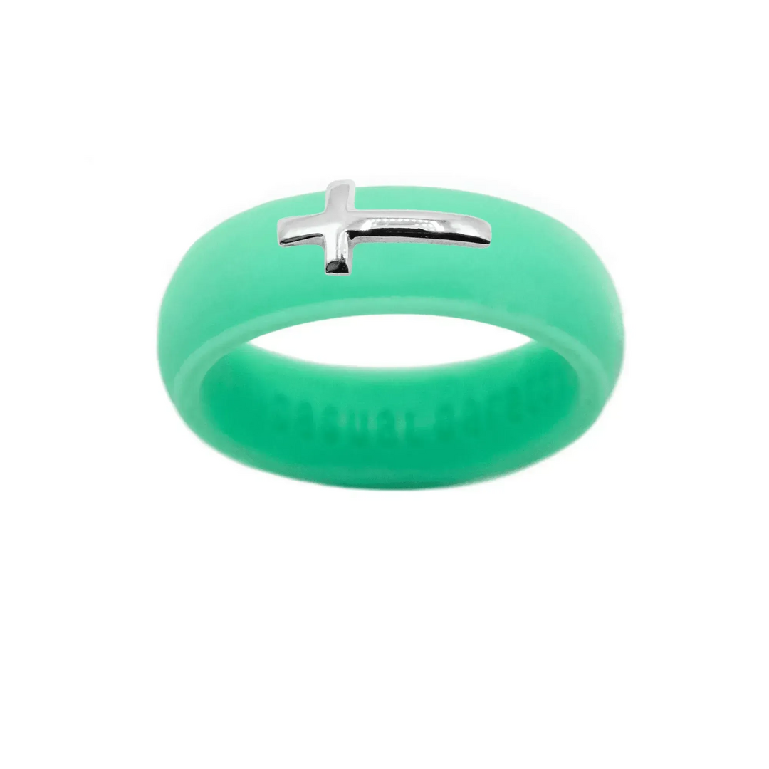 Sterling Silver Sideways Cross Silicone Ring - Size 8