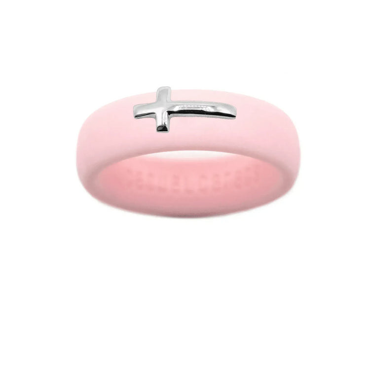 Sterling Silver Sideways Cross Silicone Ring - Size 9