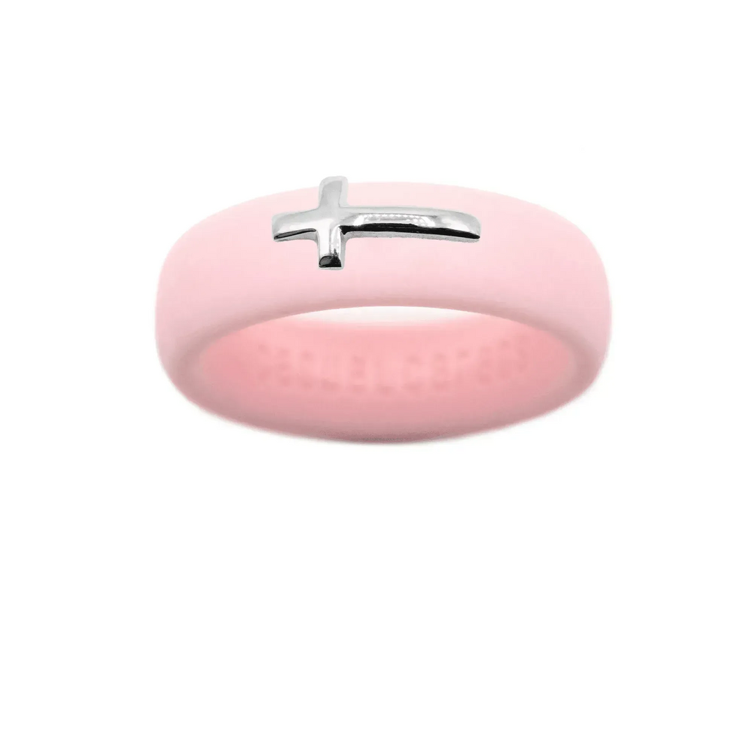 Sterling Silver Sideways Cross Silicone Ring - Size 9