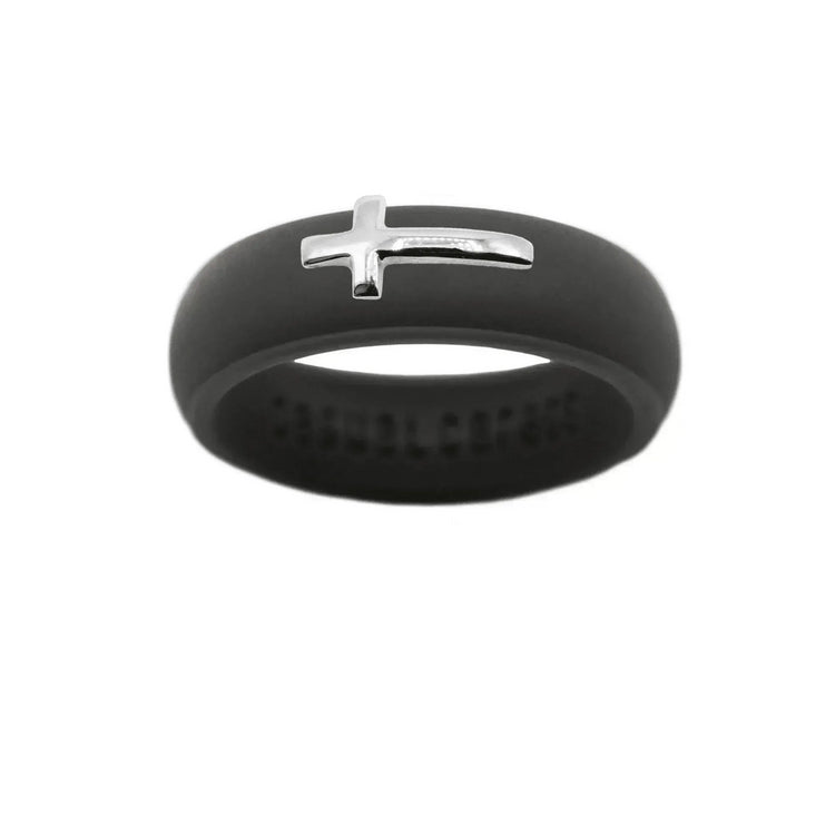 Sterling Silver Sideways Cross Silicone Ring - Size 5