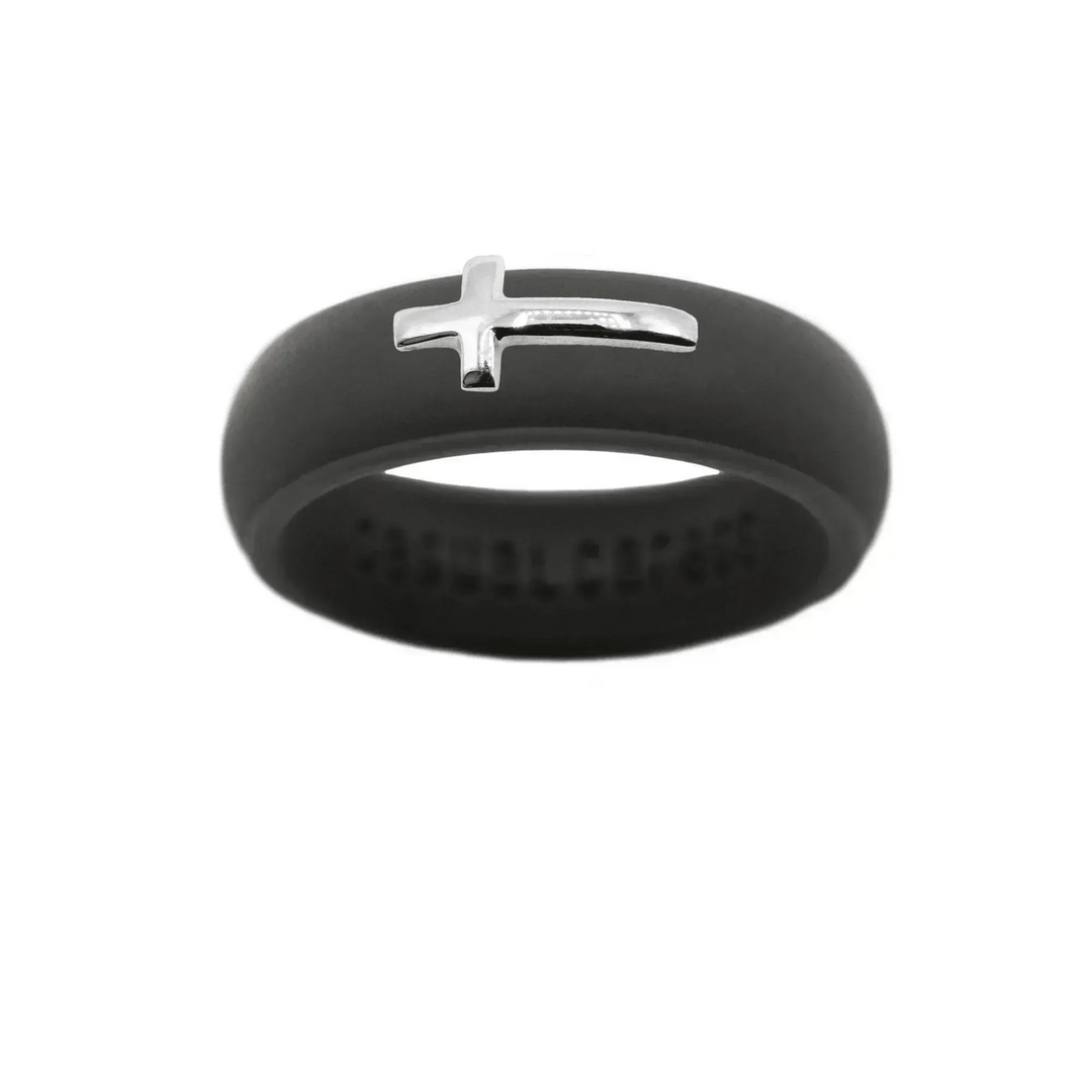 Sterling Silver Sideways Cross Silicone Ring - Size 8