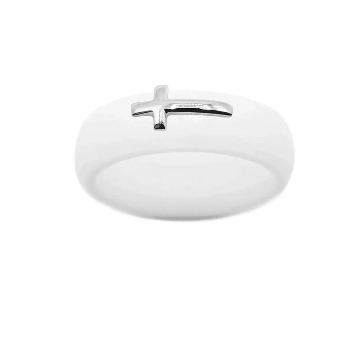 Sterling Silver Sideways Cross Silicone Ring - Size 9