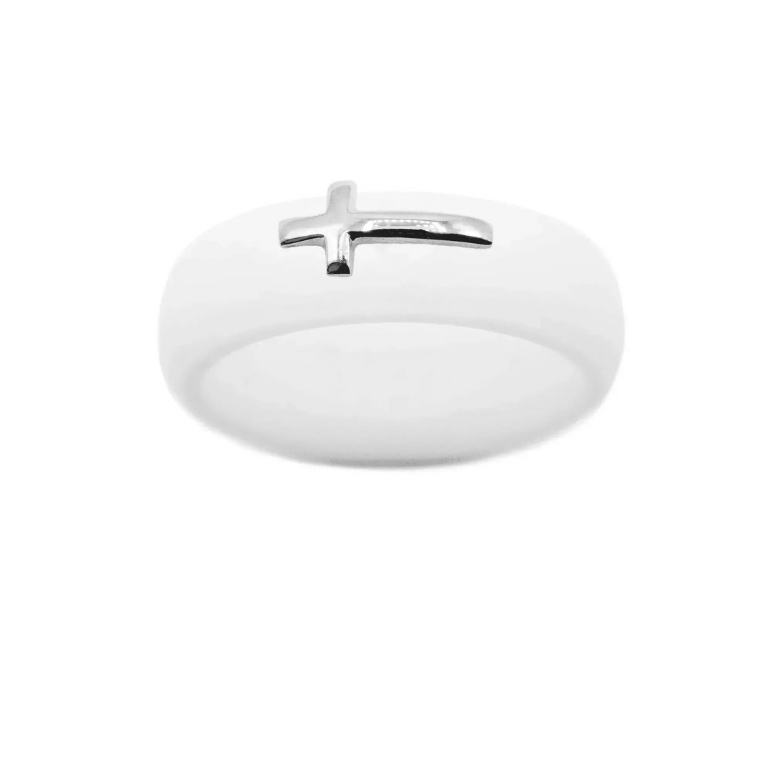 Sterling Silver Sideways Cross Silicone Ring - Size 9
