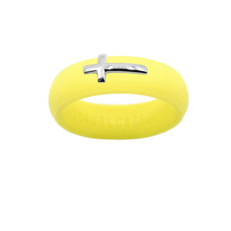 Sterling Silver Sideways Cross Silicone Ring - Size 9