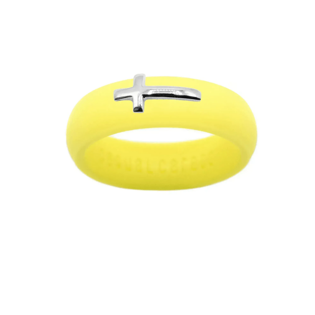 Sterling Silver Sideways Cross Silicone Ring - Size 9
