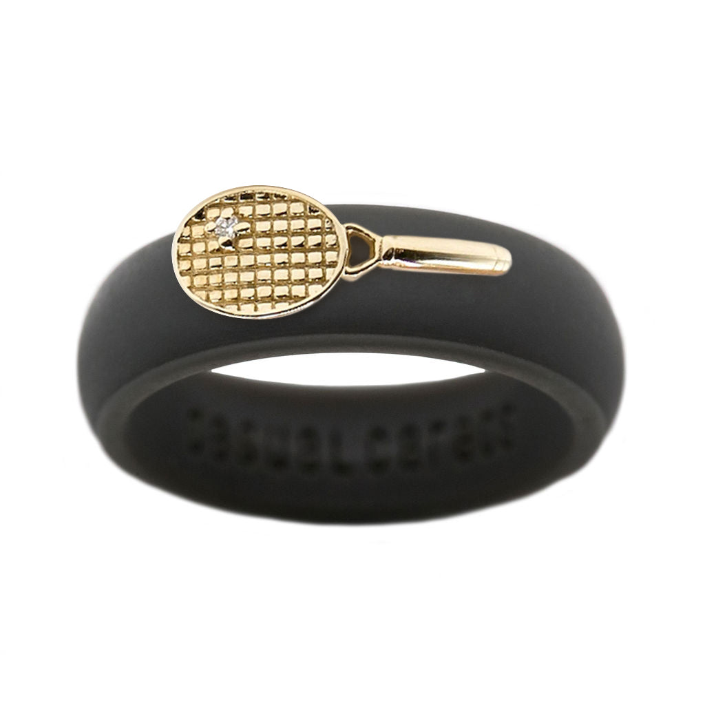 Yellow Gold Diamond Tennis Racket Silicone Ring - Size 4