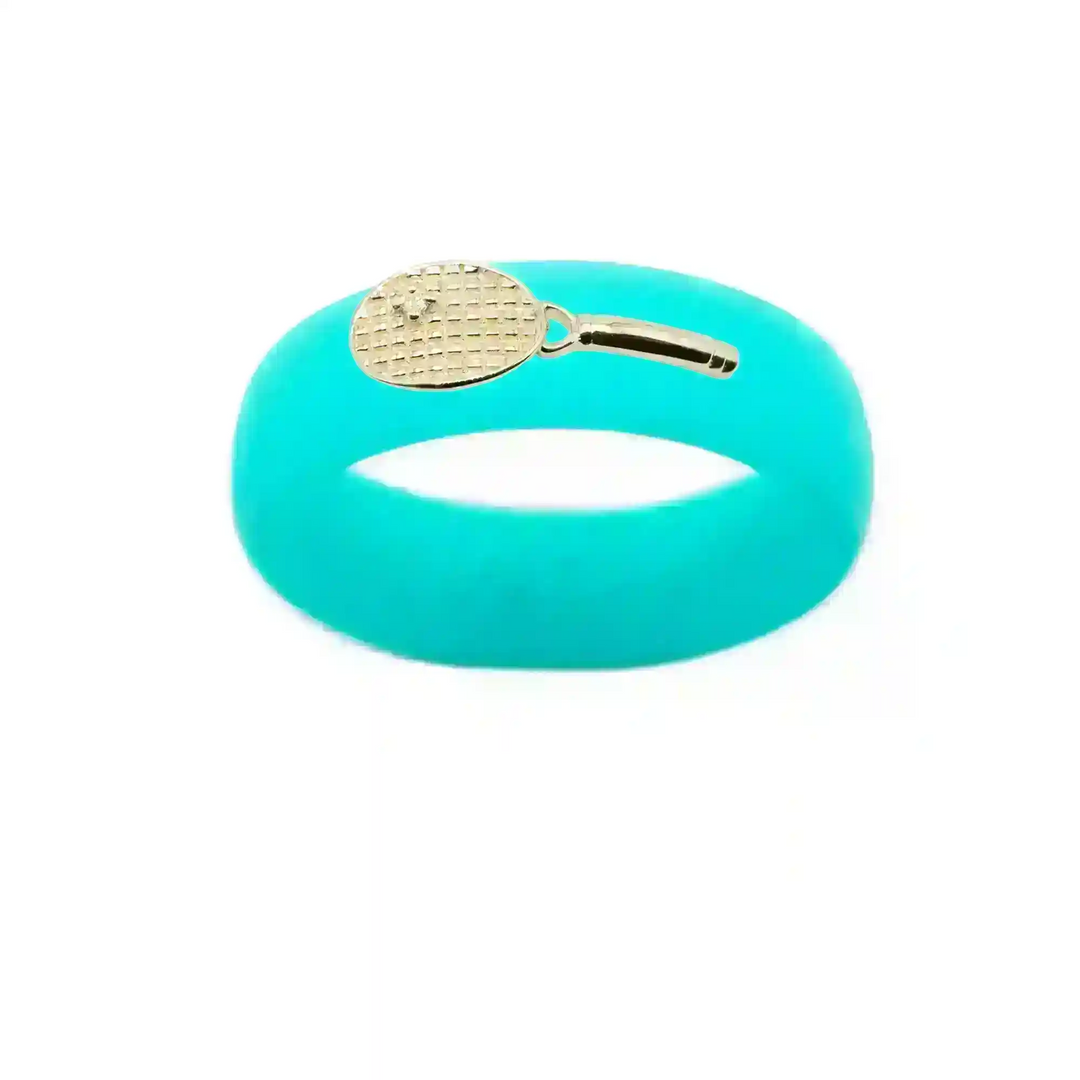 Yellow Gold Diamond Tennis Racket Silicone Ring - Size 9