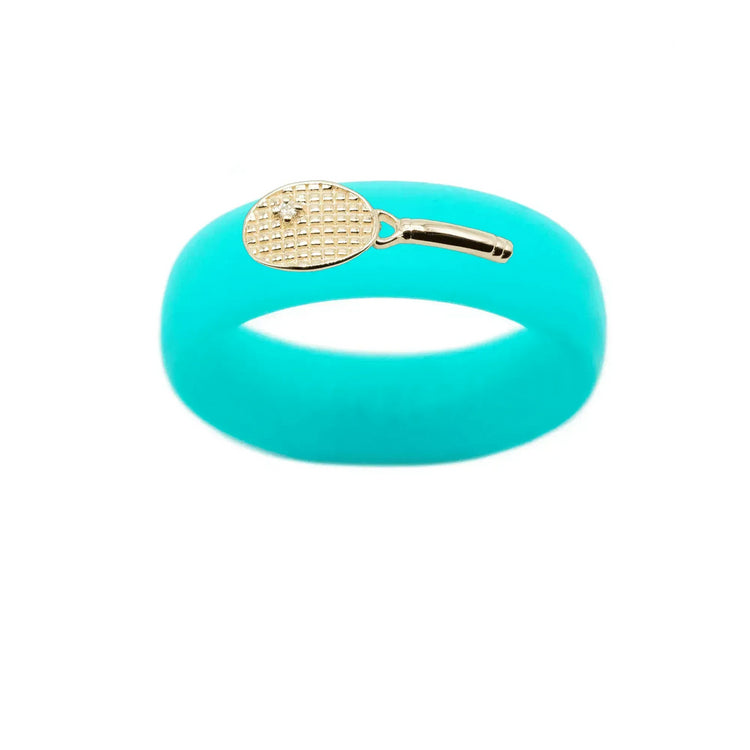 Yellow Gold Diamond Tennis Racket Silicone Ring - Size 7