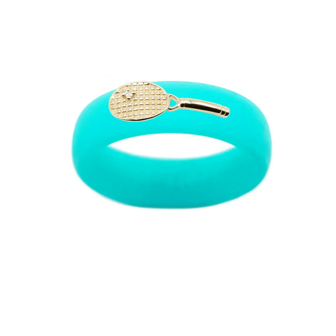 Yellow Gold Diamond Tennis Racket Silicone Ring - Size 7