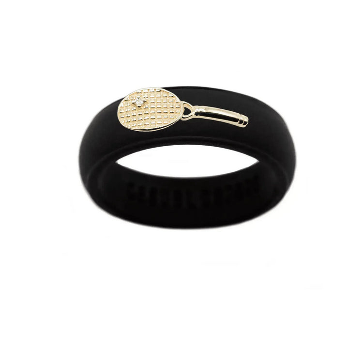 Yellow Gold Diamond Tennis Racket Silicone Ring - Size 7