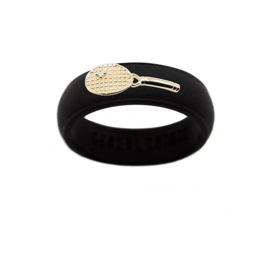 Yellow Gold Diamond Tennis Racket Silicone Ring - Size 7