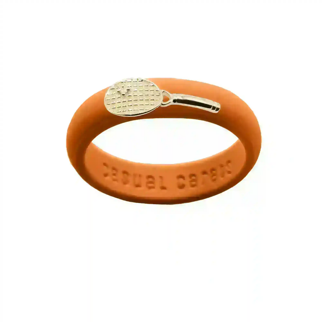 Yellow Gold Diamond Tennis Racket Silicone Ring - Size 9