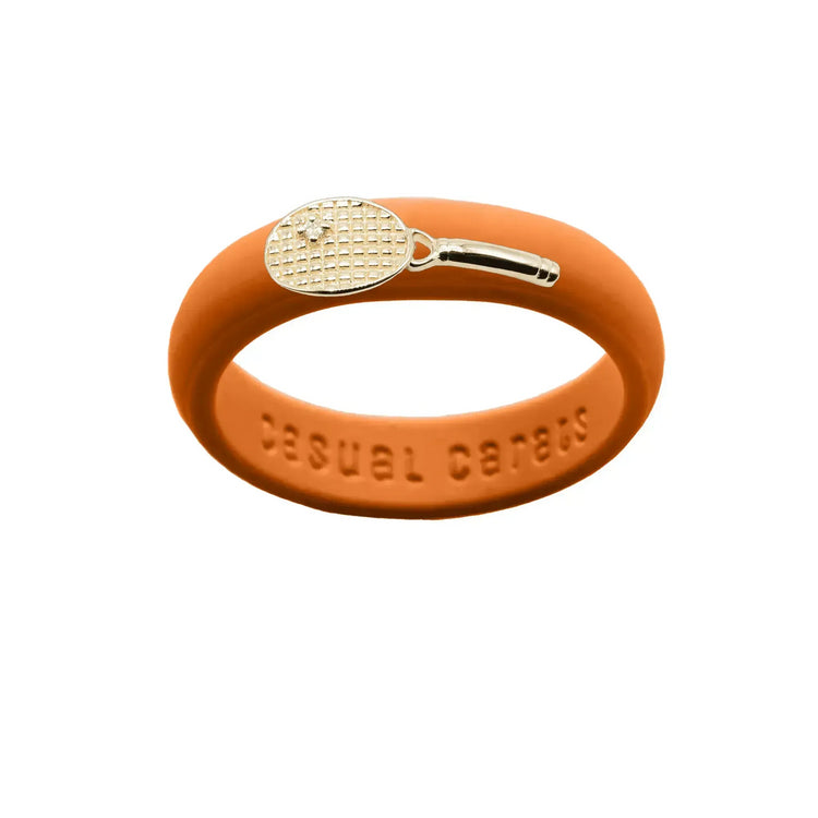 Yellow Gold Diamond Tennis Racket Silicone Ring - Size 7