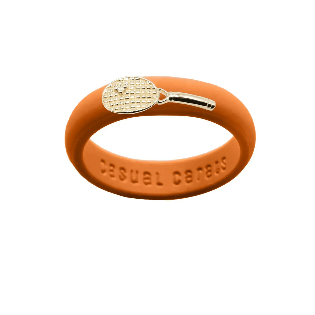 Yellow Gold Diamond Tennis Racket Silicone Ring - Size 7