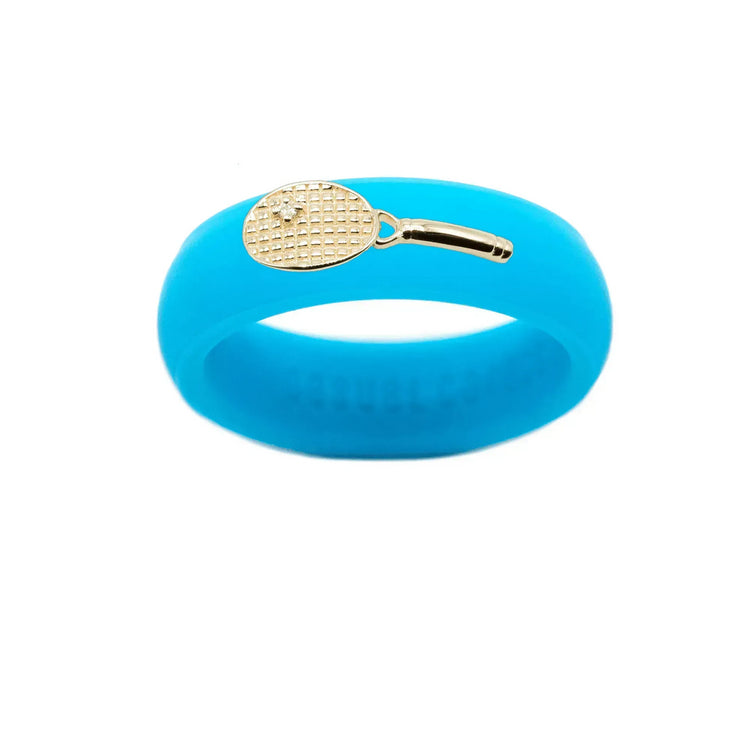 Yellow Gold Diamond Tennis Racket Silicone Ring - Size 7
