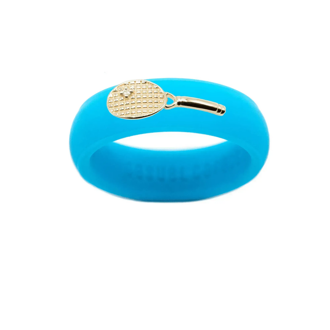 Yellow Gold Diamond Tennis Racket Silicone Ring - Size 7