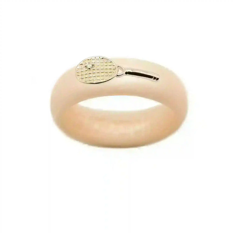 Yellow Gold Diamond Tennis Racket Silicone Ring - Size 9