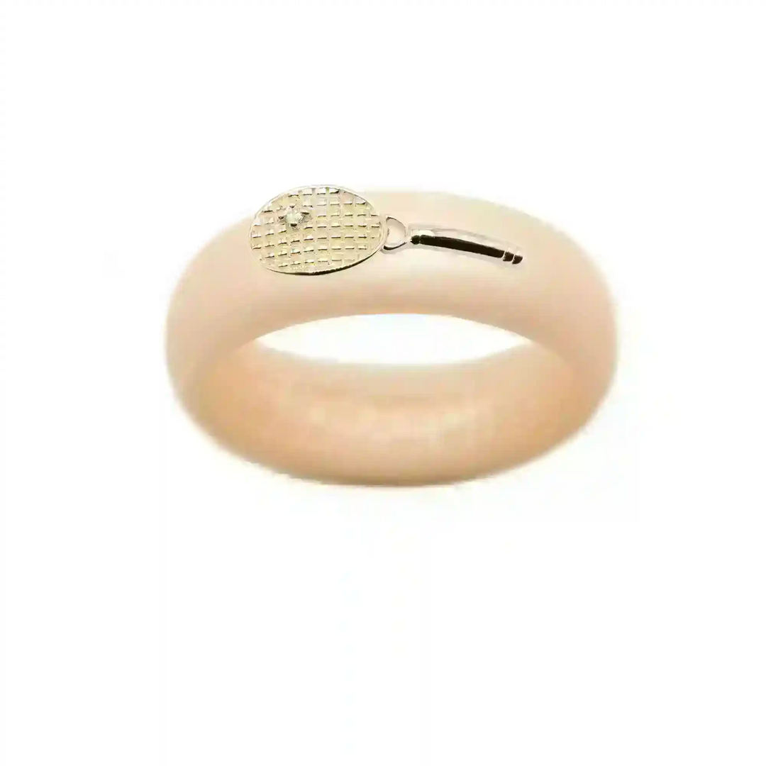 Yellow Gold Diamond Tennis Racket Silicone Ring - Size 9