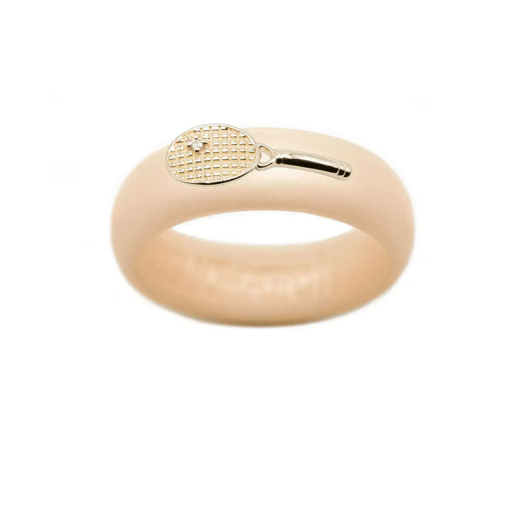 Yellow Gold Diamond Tennis Racket Silicone Ring - Size 7