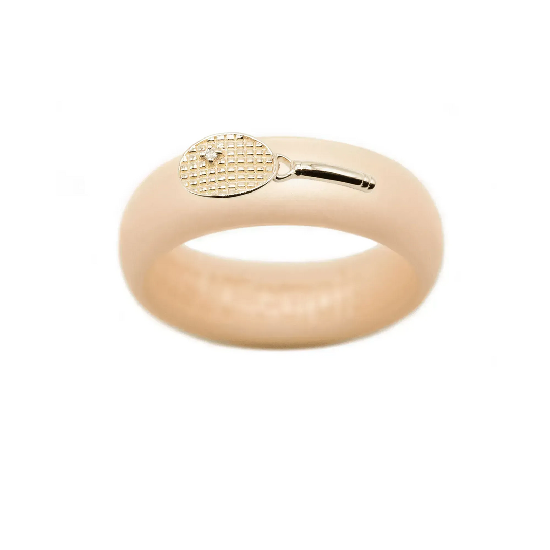 Yellow Gold Diamond Tennis Racket Silicone Ring - Size 7