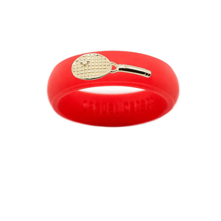 Yellow Gold Diamond Tennis Racket Silicone Ring - Size 7