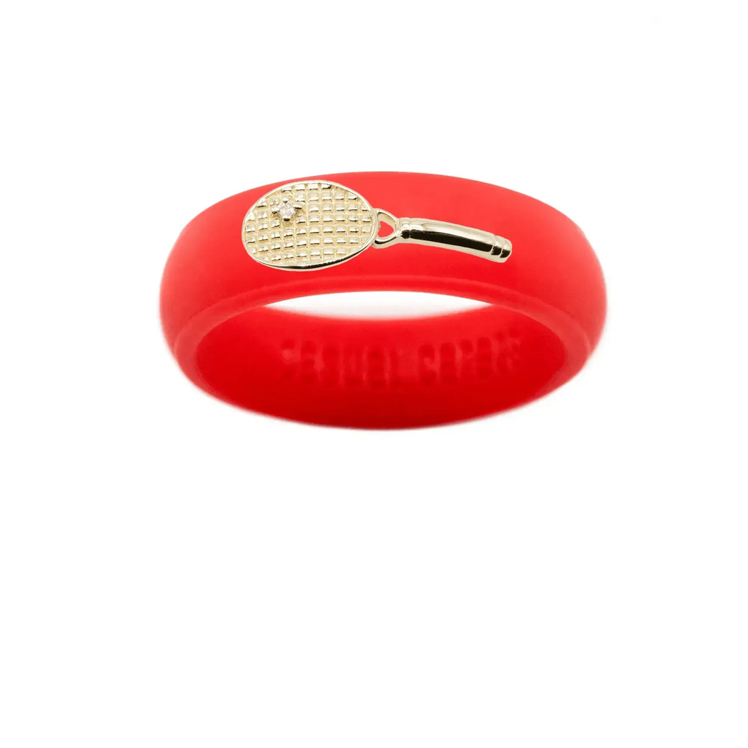 Yellow Gold Diamond Tennis Racket Silicone Ring - Size 7