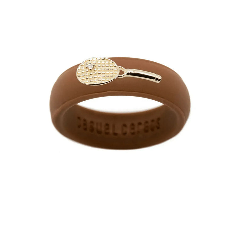 Yellow Gold Diamond Tennis Racket Silicone Ring - Size 7